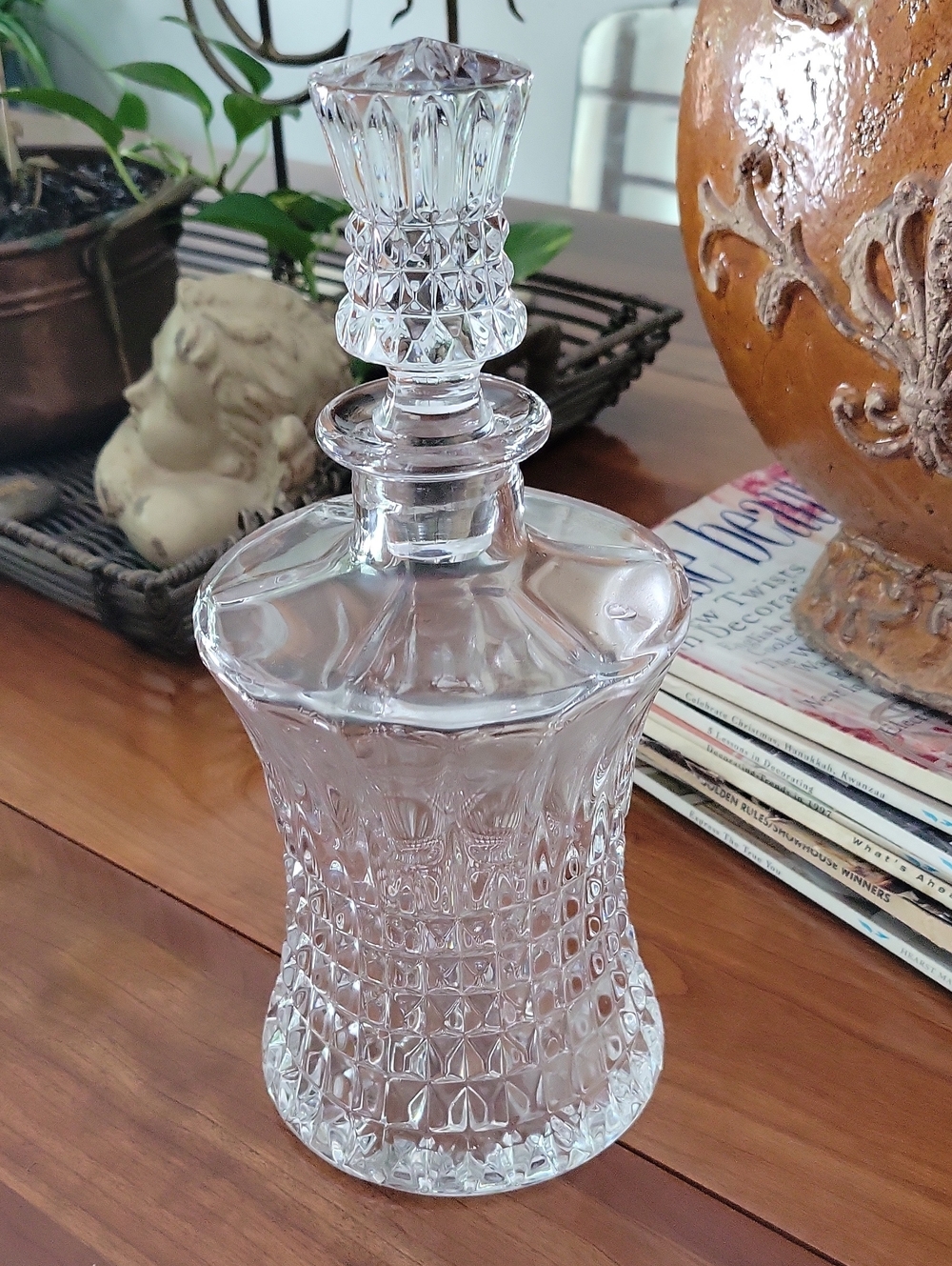 Cut Crystal Glass Gorham Decanter with Faceted Stopper - Clear